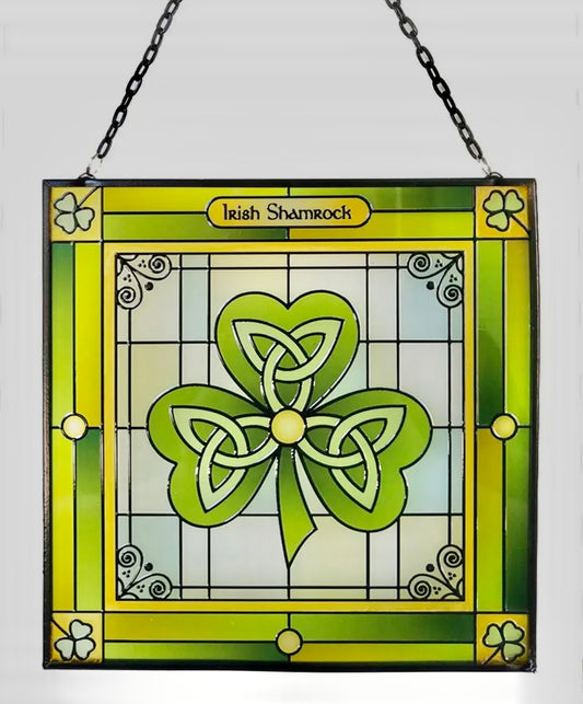 Shamrock Celtic Stained Glass Panel